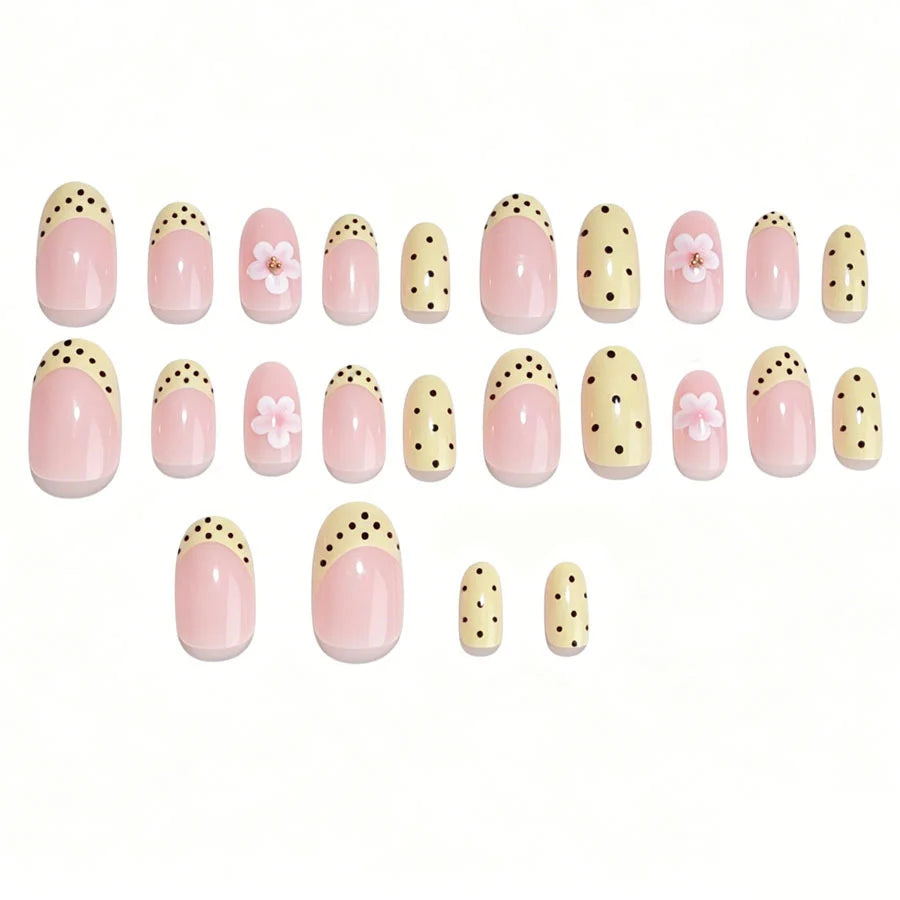 Press-On Nail Set Floral & Polka Dot Reusable Non-Toxic