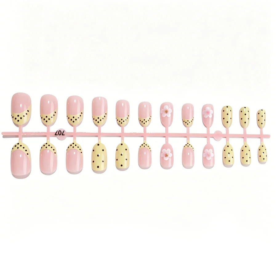 Press-On Nail Set Floral & Polka Dot Reusable Non-Toxic