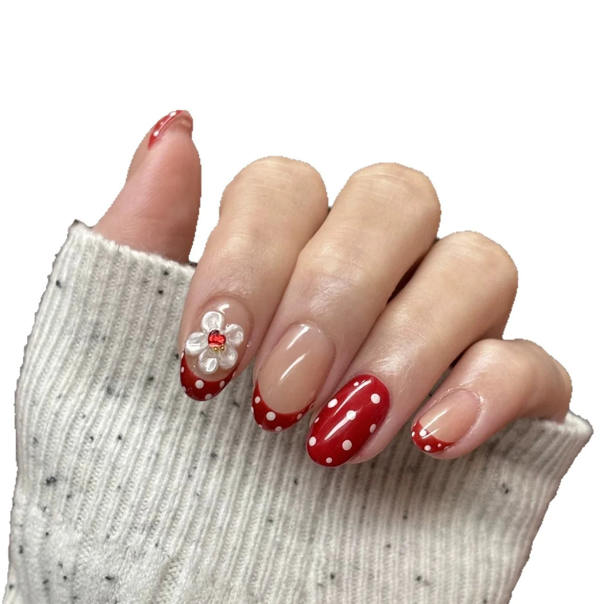 Press-On Nail Set Floral & Polka Dot Self-Adhesive
