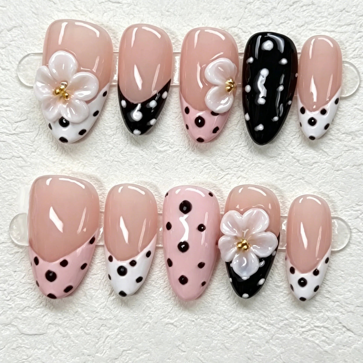 Press-On Nail Set Floral & Polka Dot Self-Adhesive Non-Toxic