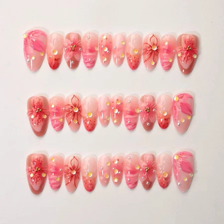 Press-On Nail Set Floral Pre-Applied Adhesive