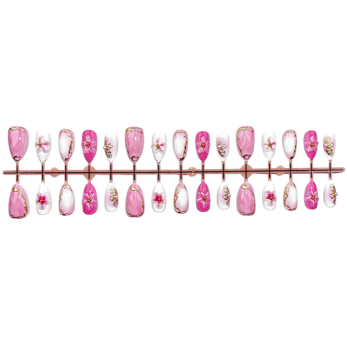 Press-On Nail Set Floral Pre-Applied Adhesive & Reusable