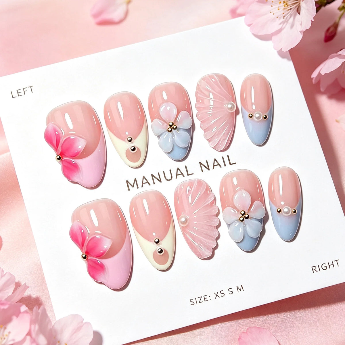 Press-On Nail Set Floral Pre-Glued Chip-Resistant