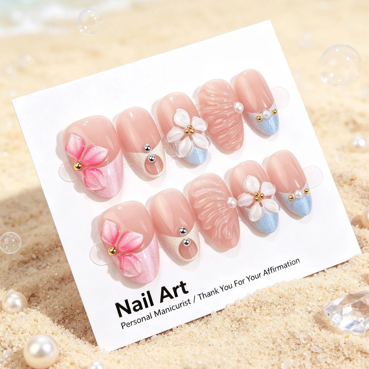 Press-On Nail Set Floral Pre-Glued Chip-Resistant