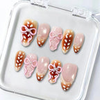 Press-On Nail Set Floral Pre-Glued Multiple Sizes