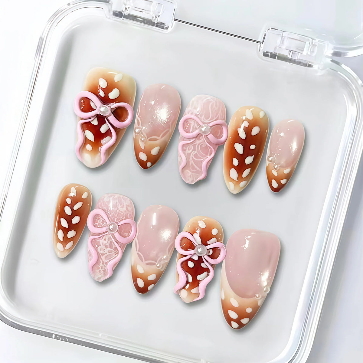 Press-On Nail Set Floral Pre-Glued Multiple Sizes