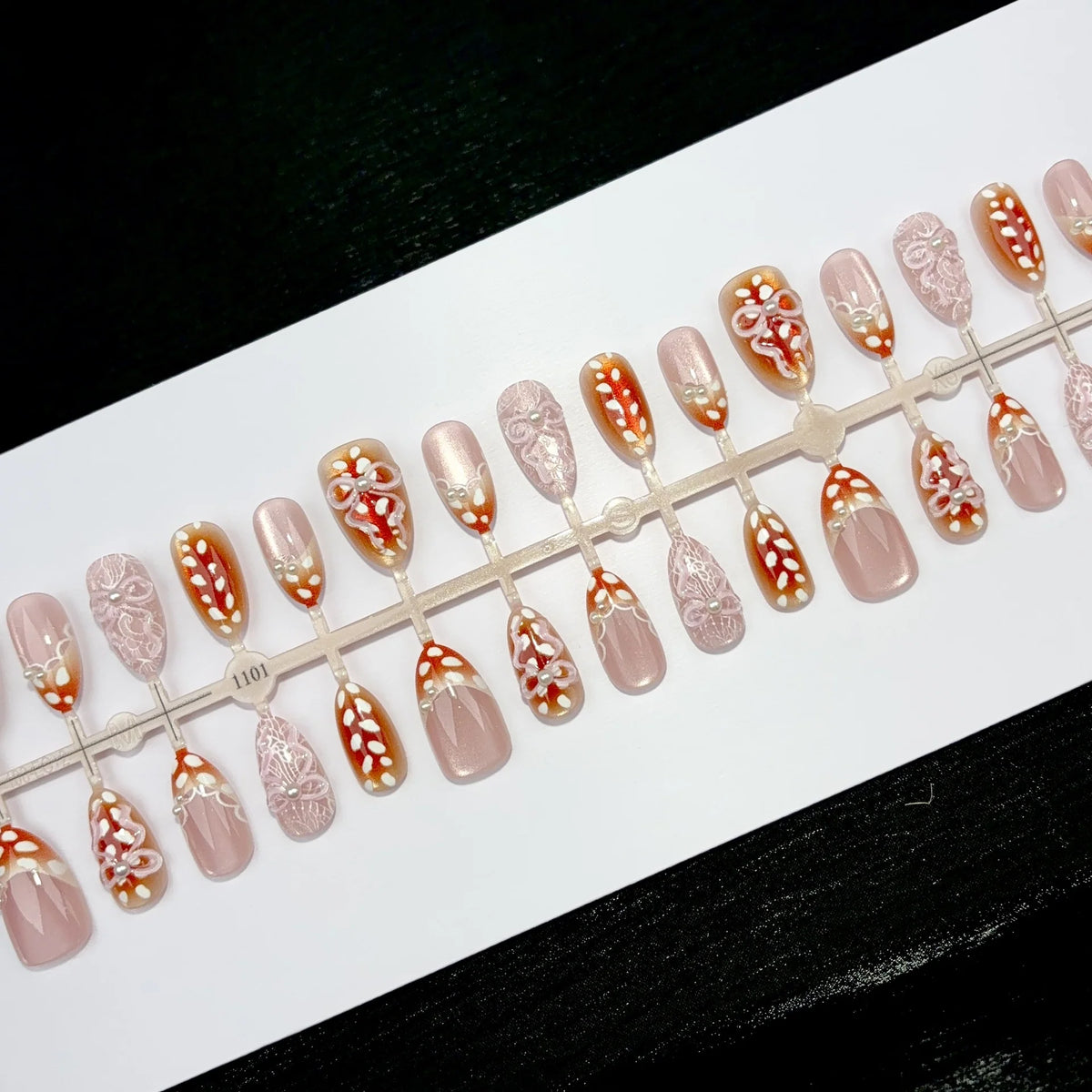 Press-On Nail Set Floral Pre-Glued Multiple Sizes