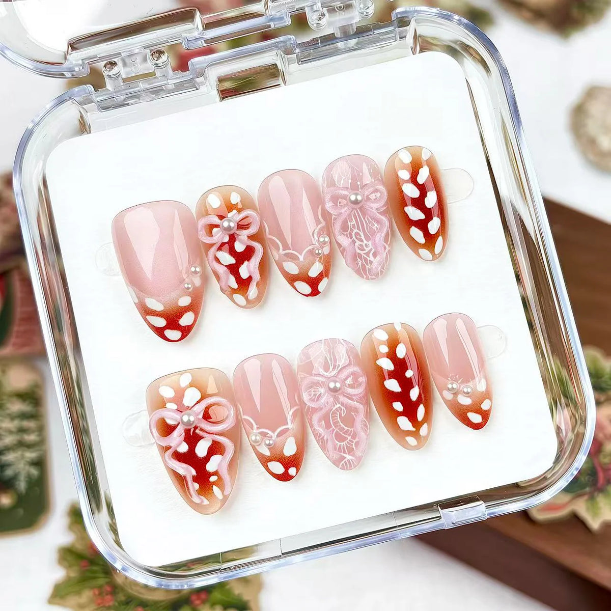 Press-On Nail Set Floral Pre-Glued Multiple Sizes