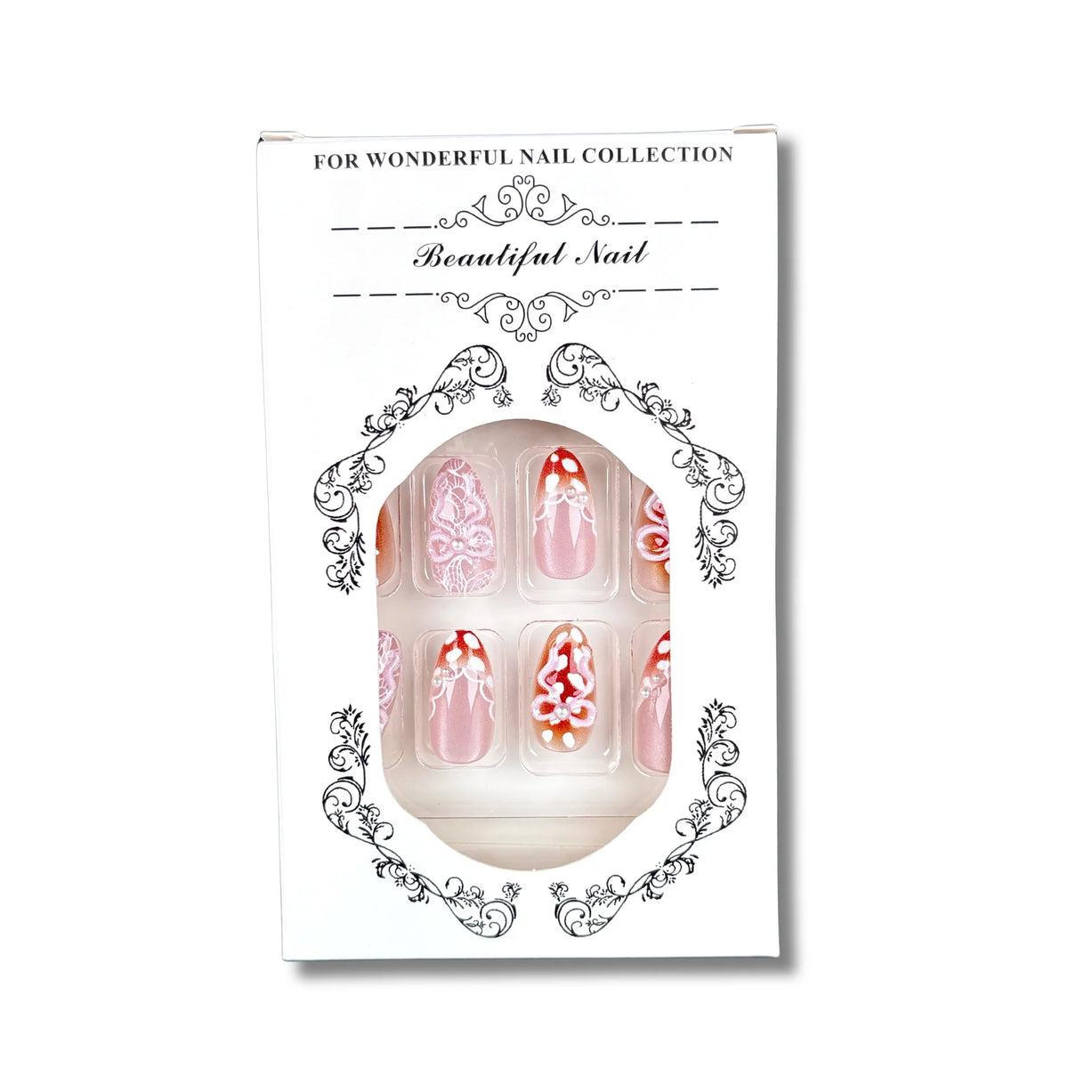 Press-On Nail Set Floral Pre-Glued Multiple Sizes