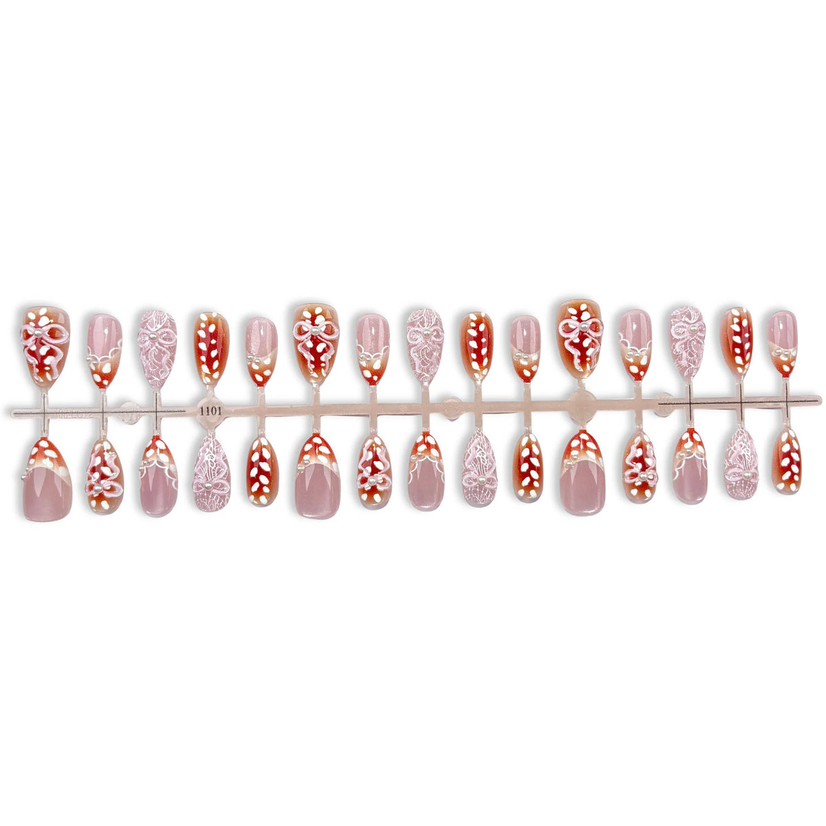 Press-On Nail Set Floral Pre-Glued Multiple Sizes