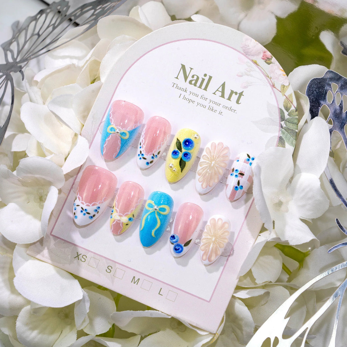 Press-On Nail Set Floral Pre-Glued & Reusable