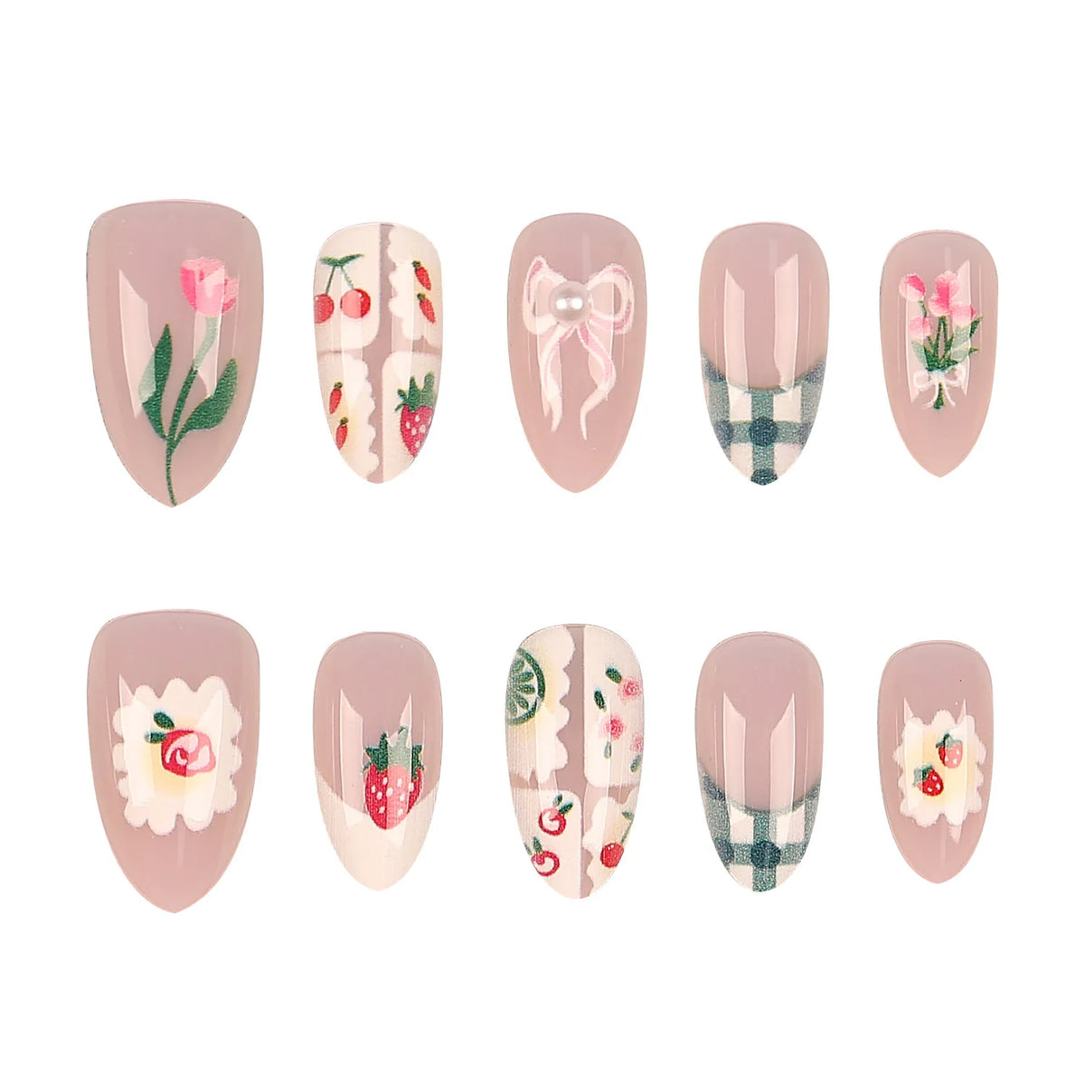 Press-On Nail Set Floral Print 30 Tips