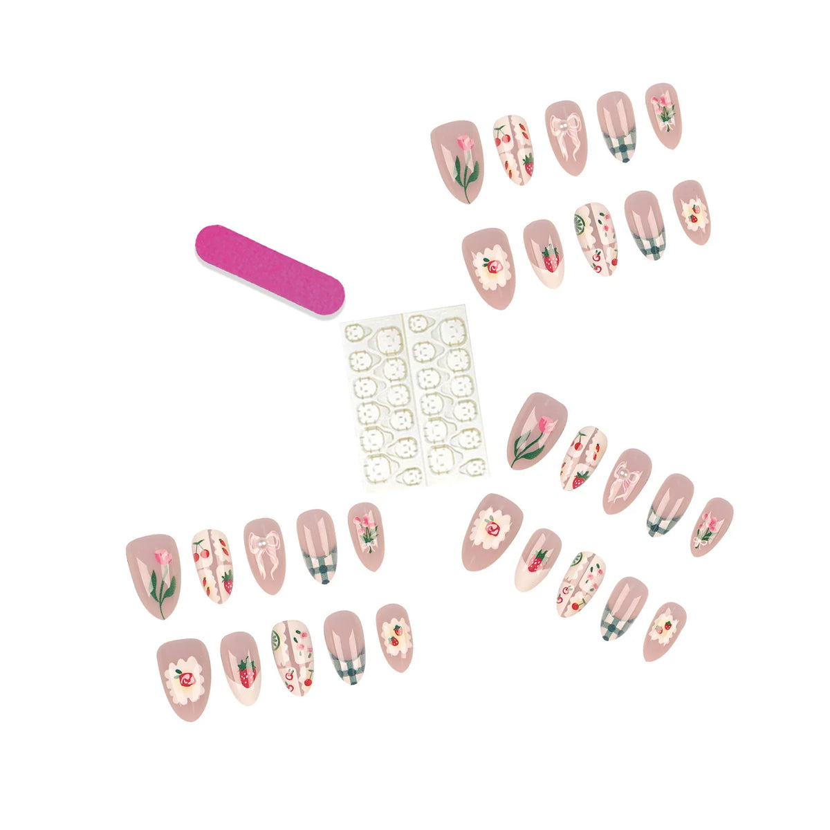 Press-On Nail Set Floral Print 30 Tips