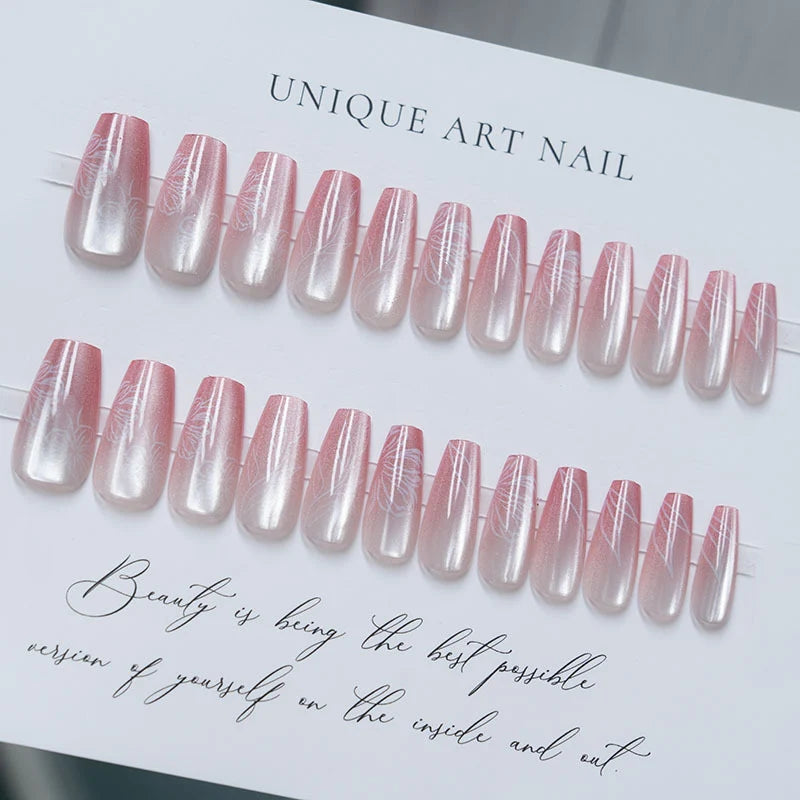 Press-On Nail Set Floral Print Natural Finish