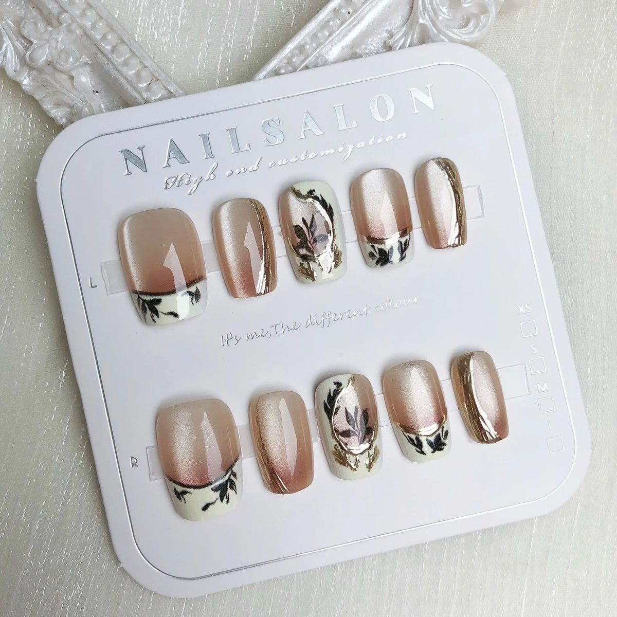 Press-On Nail Set Floral Print Natural-Look Durable