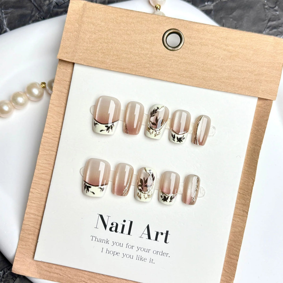 Press-On Nail Set Floral Print Natural-Look Durable