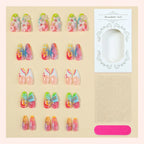 Press-On Nail Set Floral & Rainbow Reusable Tips