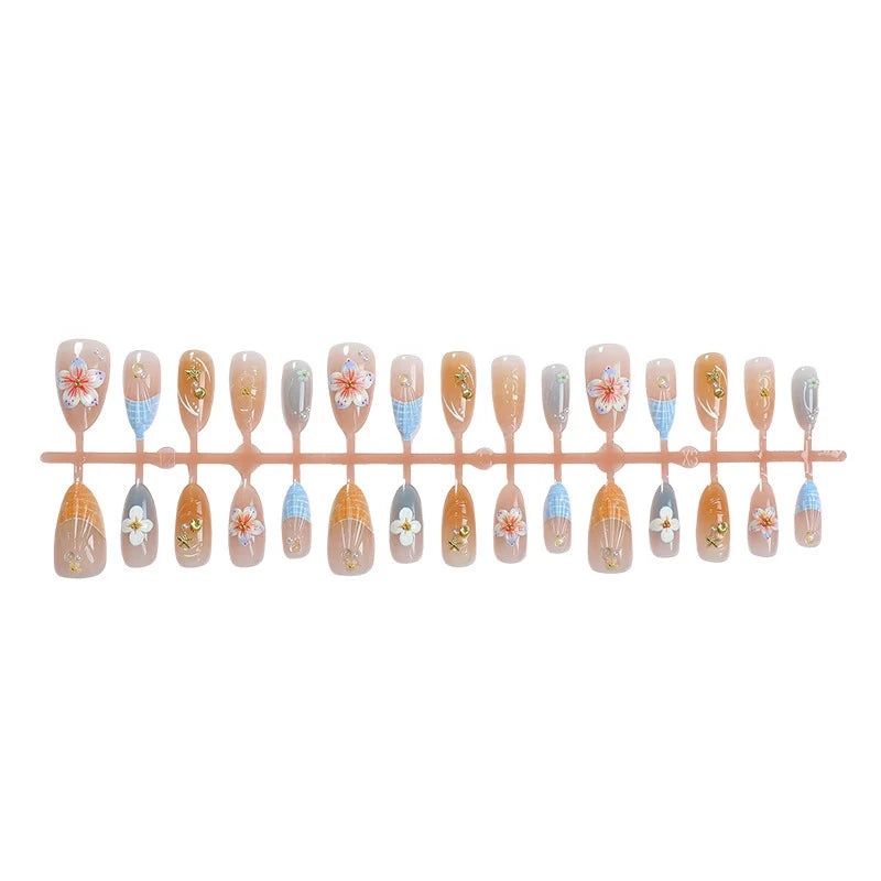 Press-On Nail Set Floral Ready-To-Apply Multiple Sizes
