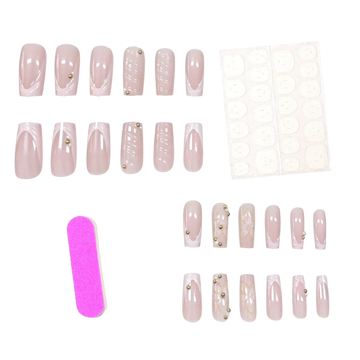 Press-On Nail Set Floral Reusable Adhesive Included