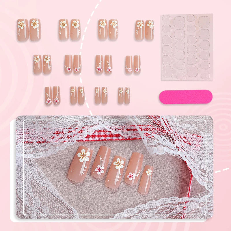 Press-On Nail Set Floral Reusable Easy Application