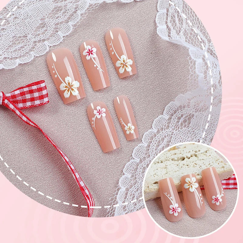 Press-On Nail Set Floral Reusable Easy Application