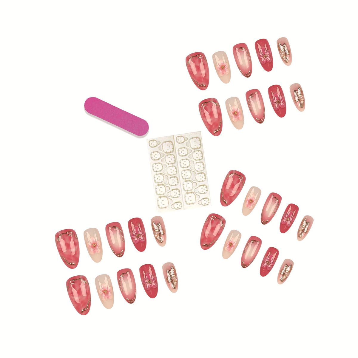 Press-On Nail Set Floral Reusable & Easy Application