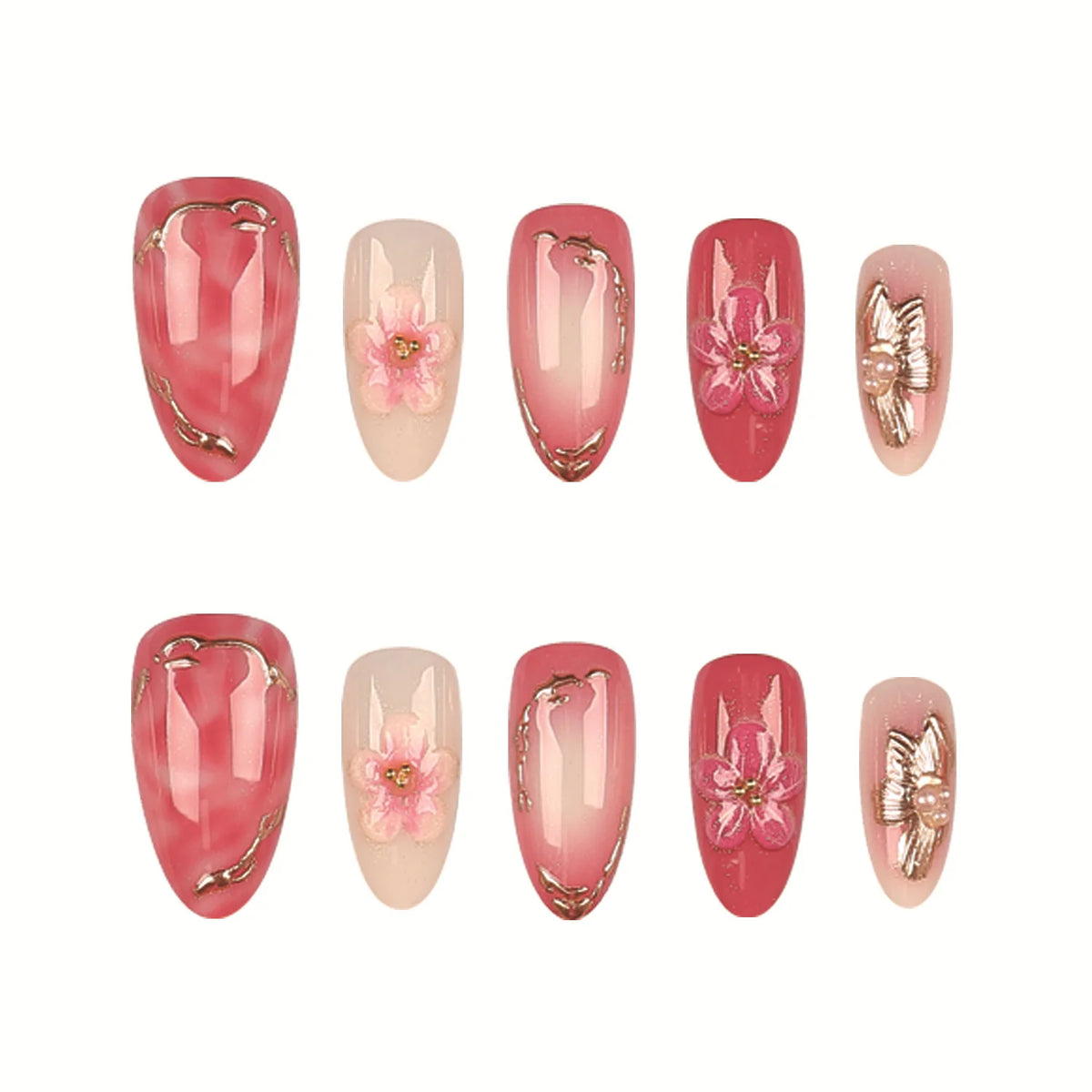Press-On Nail Set Floral Reusable & Easy Application