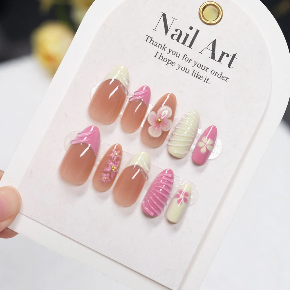 Press-On Nail Set Floral Reusable Glossy Finish