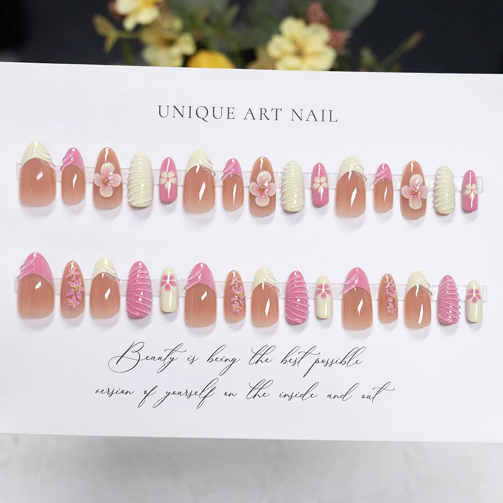 Press-On Nail Set Floral Reusable Glossy Finish