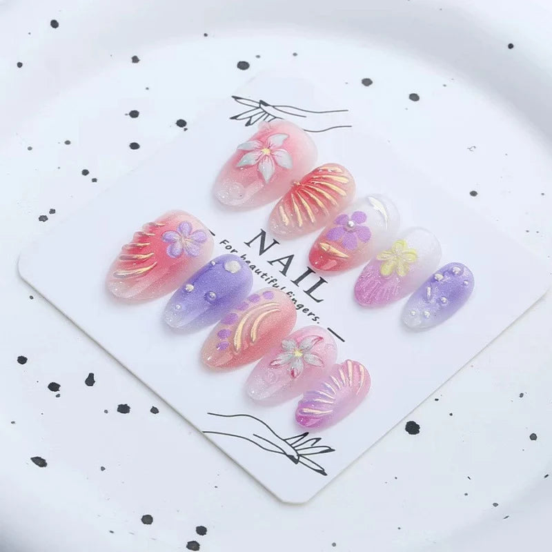 Press-On Nail Set Floral Reusable & Lightweight