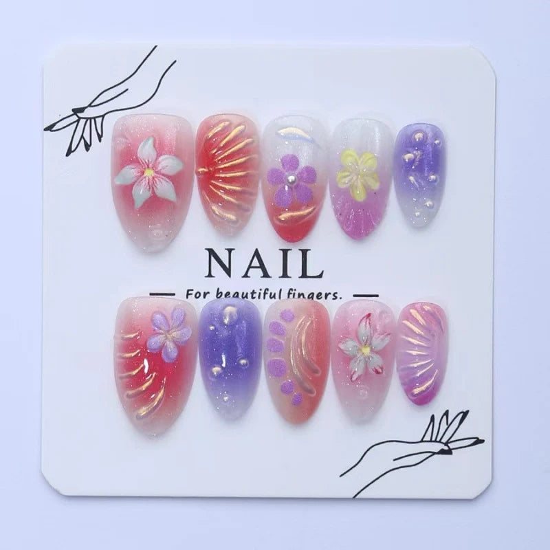 Press-On Nail Set Floral Reusable & Lightweight