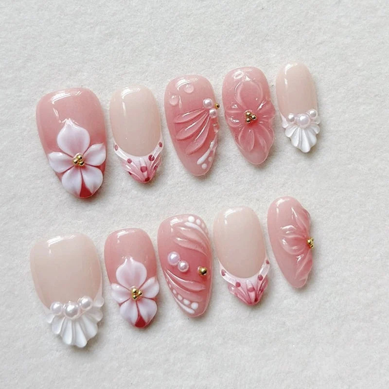 Press-On Nail Set Floral Reusable Non-Toxic