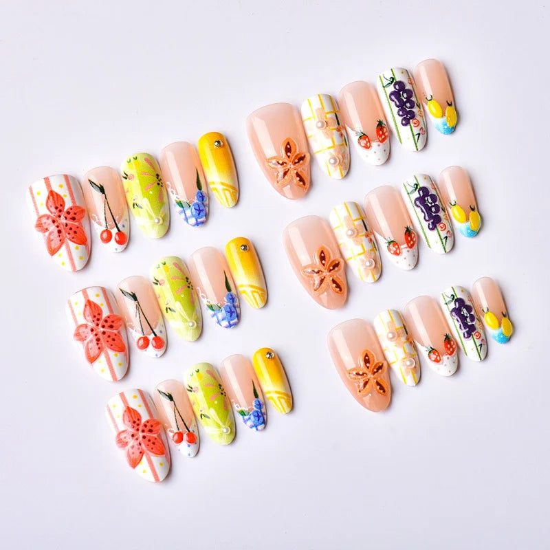Press-On Nail Set Floral Reusable Peel & Stick