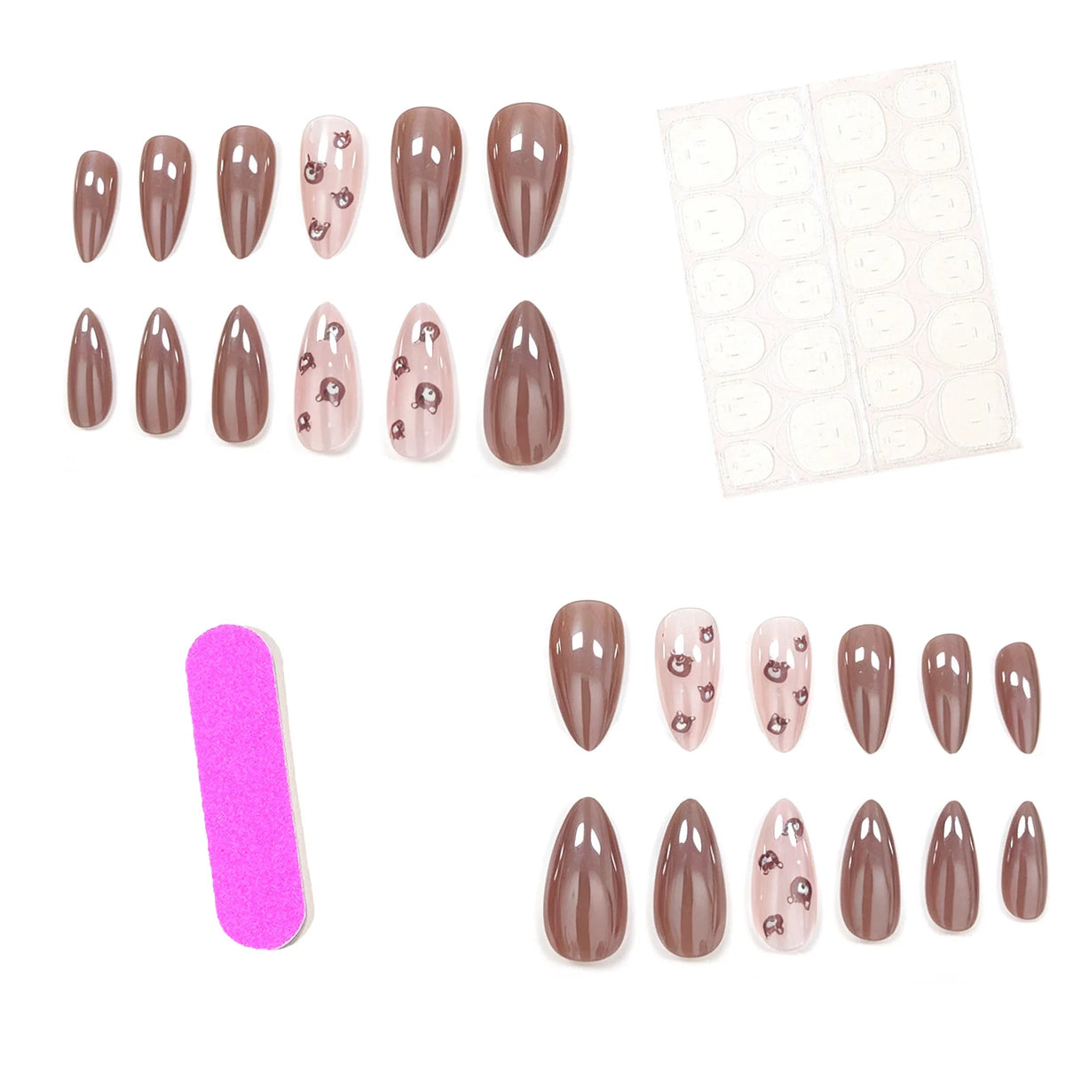 Press-On Nail Set Floral & Rhinestone 24-Piece Non-Toxic