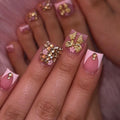Press-On Nail Set Floral & Rhinestone Adhesive Backing