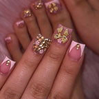 Press-On Nail Set Floral & Rhinestone Adhesive Backing