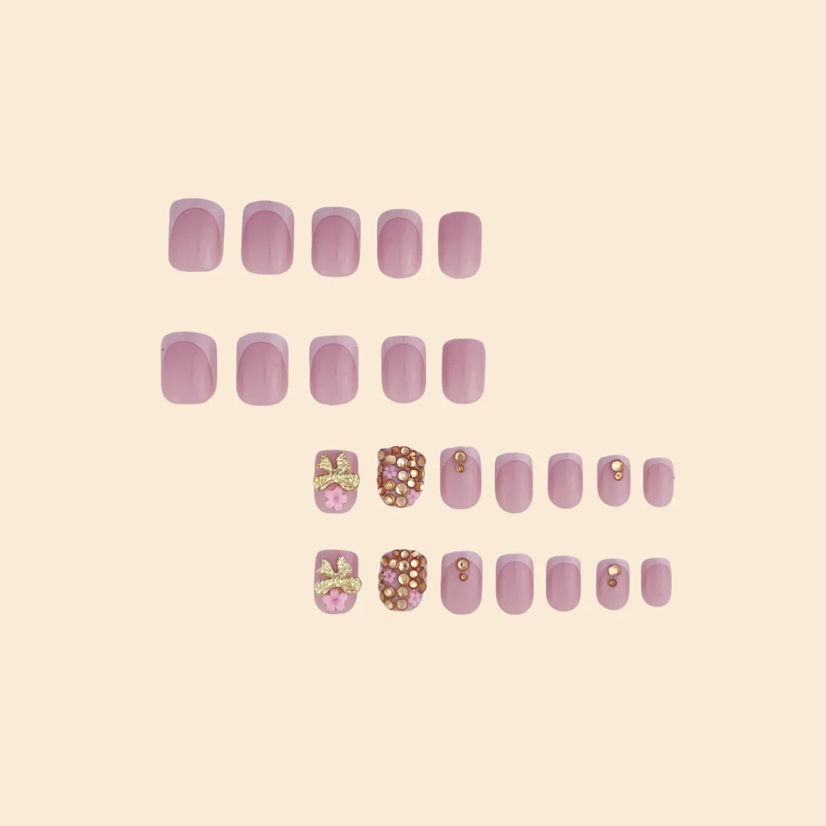 Press-On Nail Set Floral & Rhinestone Adhesive Backing