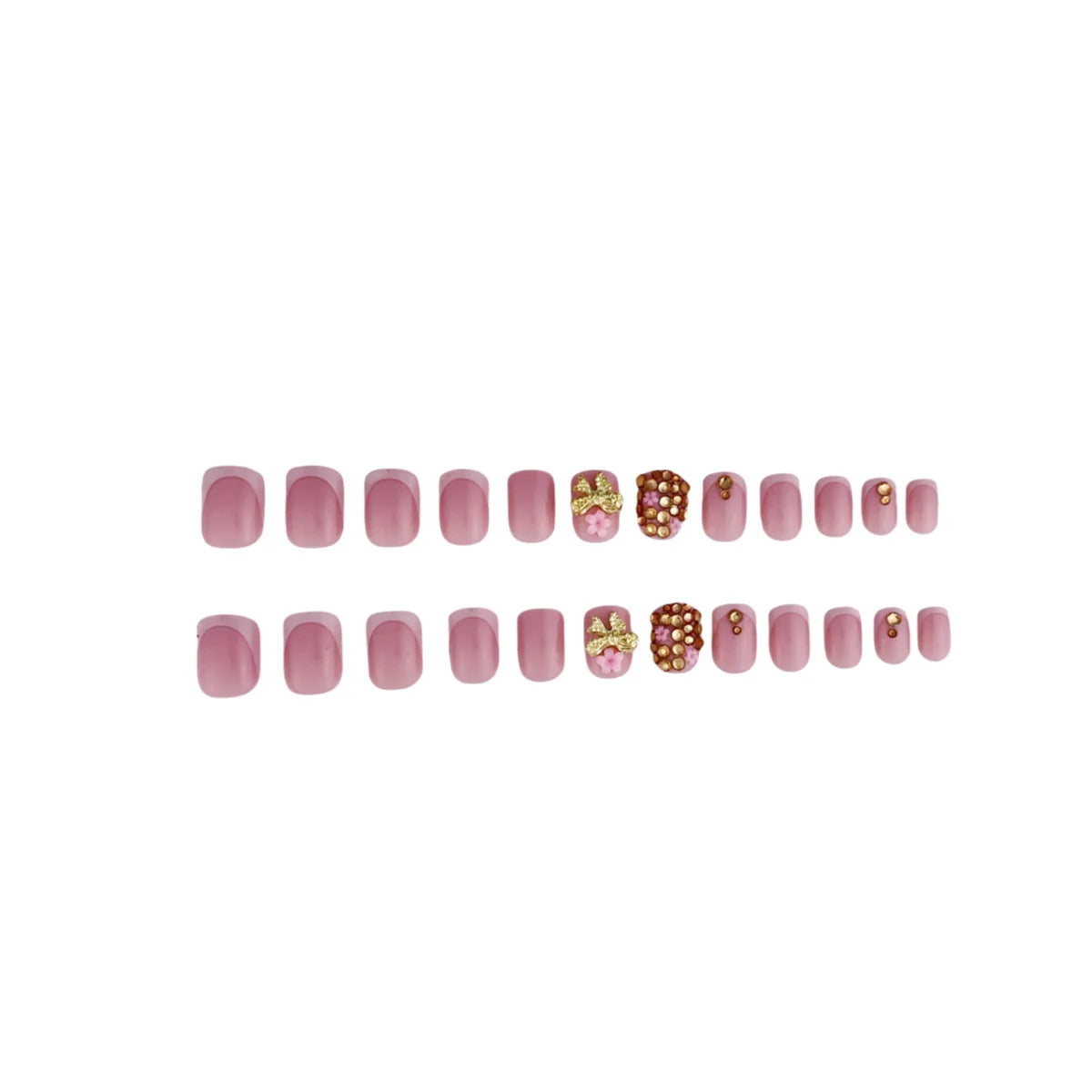 Press-On Nail Set Floral & Rhinestone Adhesive Backing
