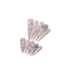 Press-On Nail Set Floral Rhinestone Comfort Fit & Reusable