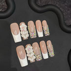 Press-On Nail Set Floral & Rhinestone Easy Application