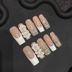 Press-On Nail Set Floral & Rhinestone Easy Application