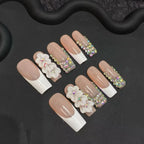 Press-On Nail Set Floral & Rhinestone Easy Application