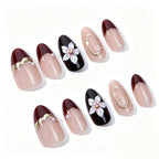Press-On Nail Set Floral Rhinestone Glue-Free