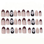 Press-On Nail Set Floral Rhinestone Glue-Free