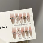 Press-On Nail Set Floral & Rhinestone Multiple Sizes