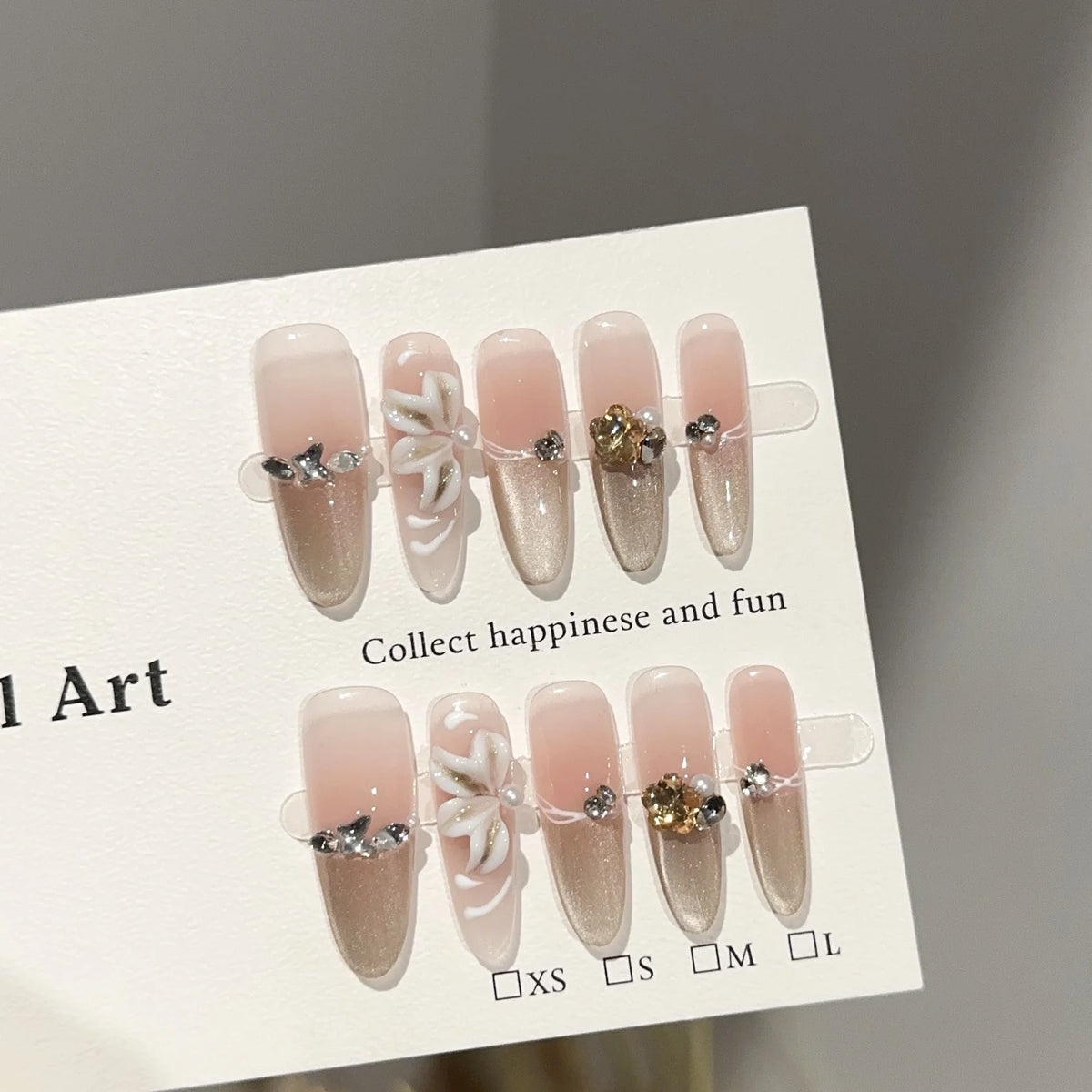 Press-On Nail Set Floral & Rhinestone Multiple Sizes