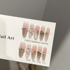Press-On Nail Set Floral & Rhinestone Multiple Sizes
