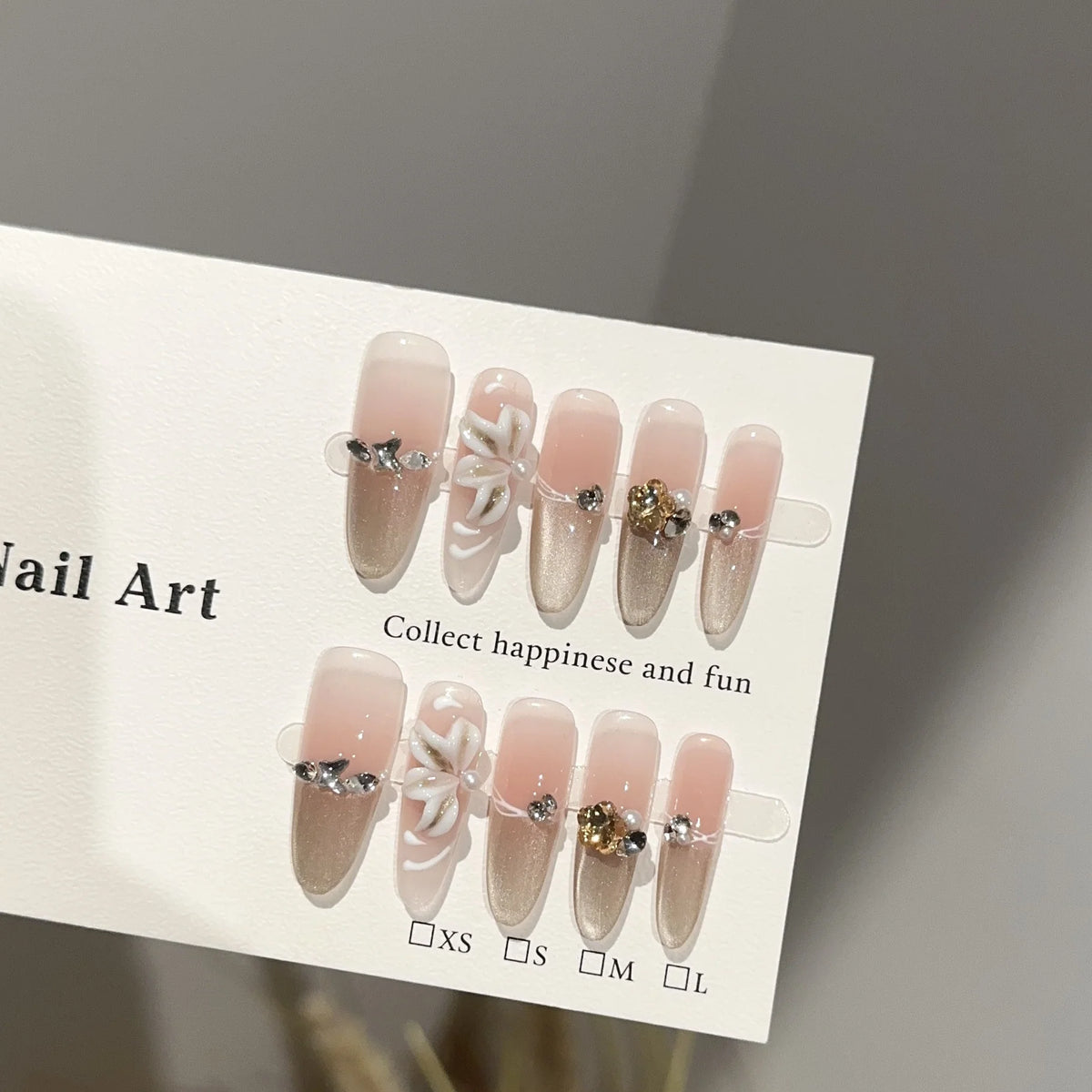 Press-On Nail Set Floral & Rhinestone Multiple Sizes