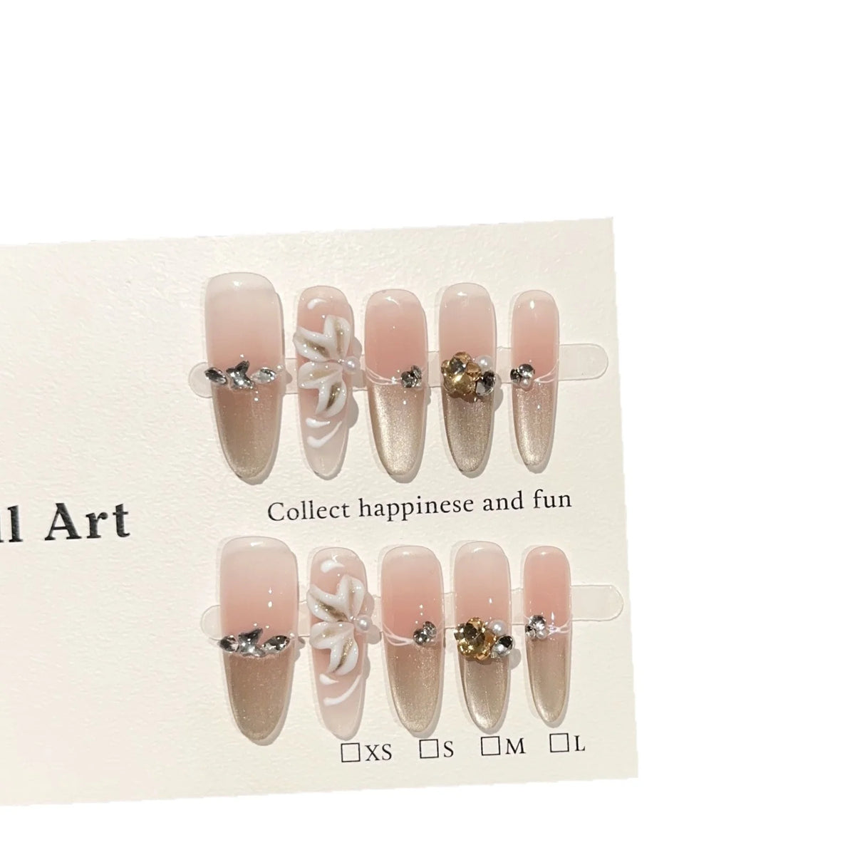 Press-On Nail Set Floral & Rhinestone Multiple Sizes