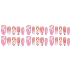 Press-On Nail Set Floral Rhinestone Pink & White